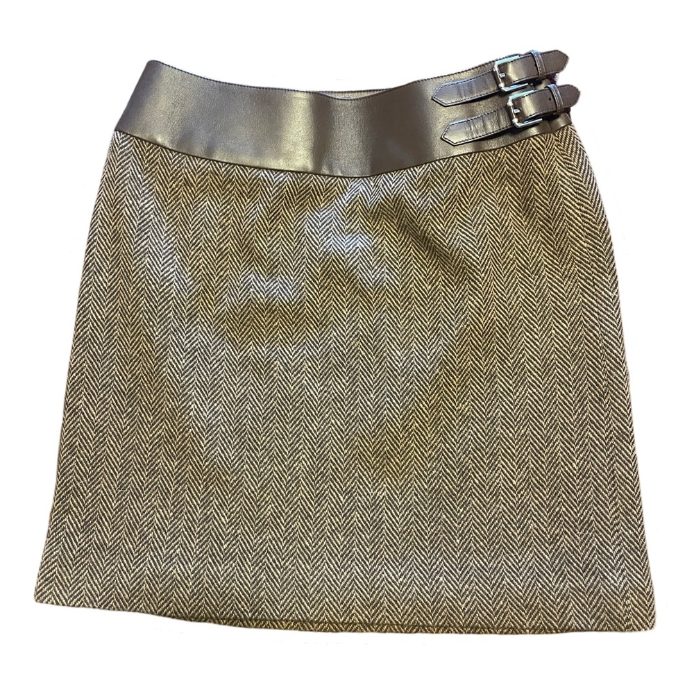 Ralph Lauren black label houndstooth wool and leather skirt
